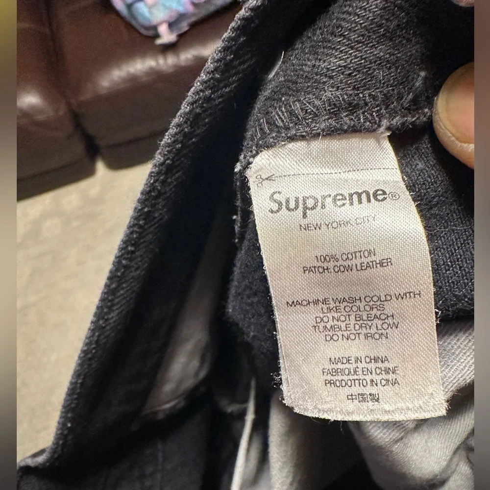 SUPREME  100% COTTON AND PATCH COW LEATHER MENS BLACK COLOR JEAN SIZE 34 - Picture 11 of 12